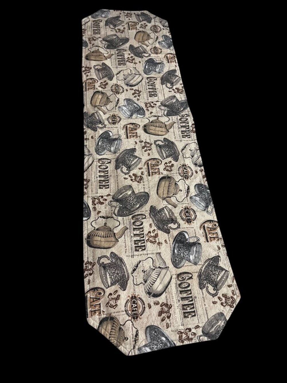 Handmade Reversible Table Runner Coffee Patterns Snowflakes On Back Biege/Black